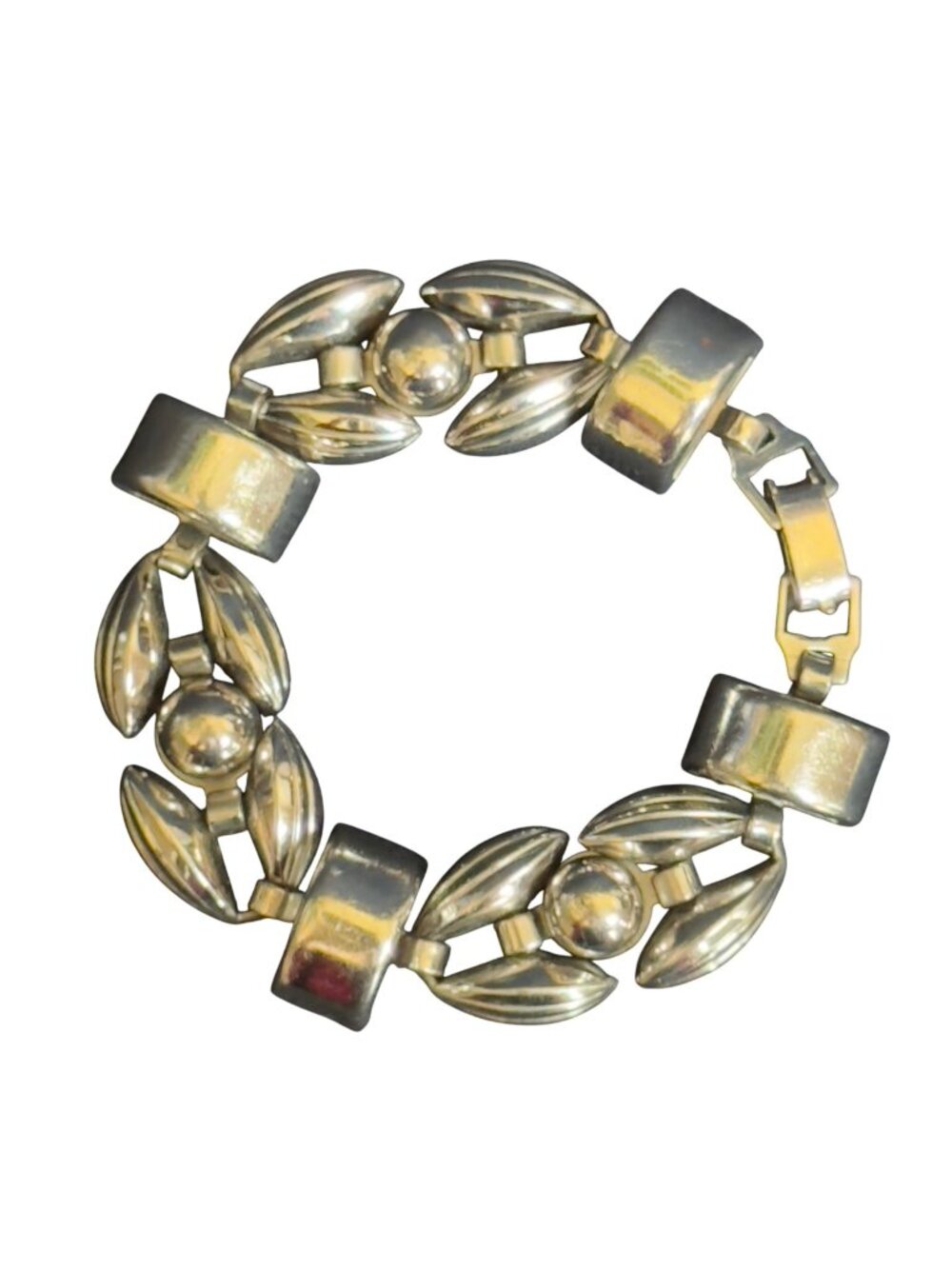 Vintage Women's Silver-Tone Link Bracelet Leaf & Orb Design